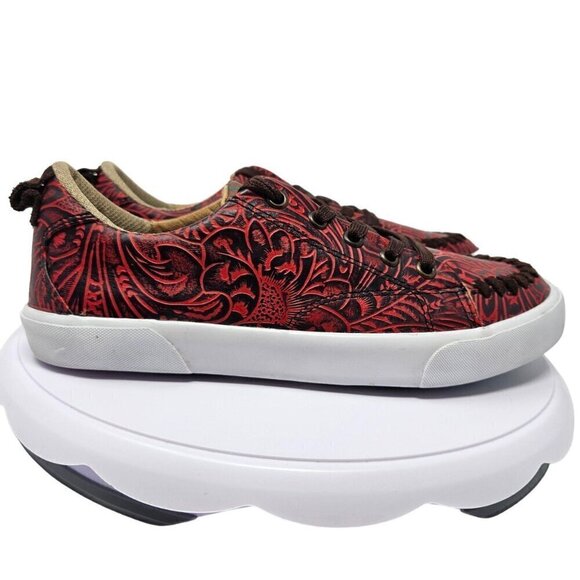 Reba By Justin Embossed Susie Sneakers Shoes Red & Black Women’s Size 7 Leather - Picture 1 of 11